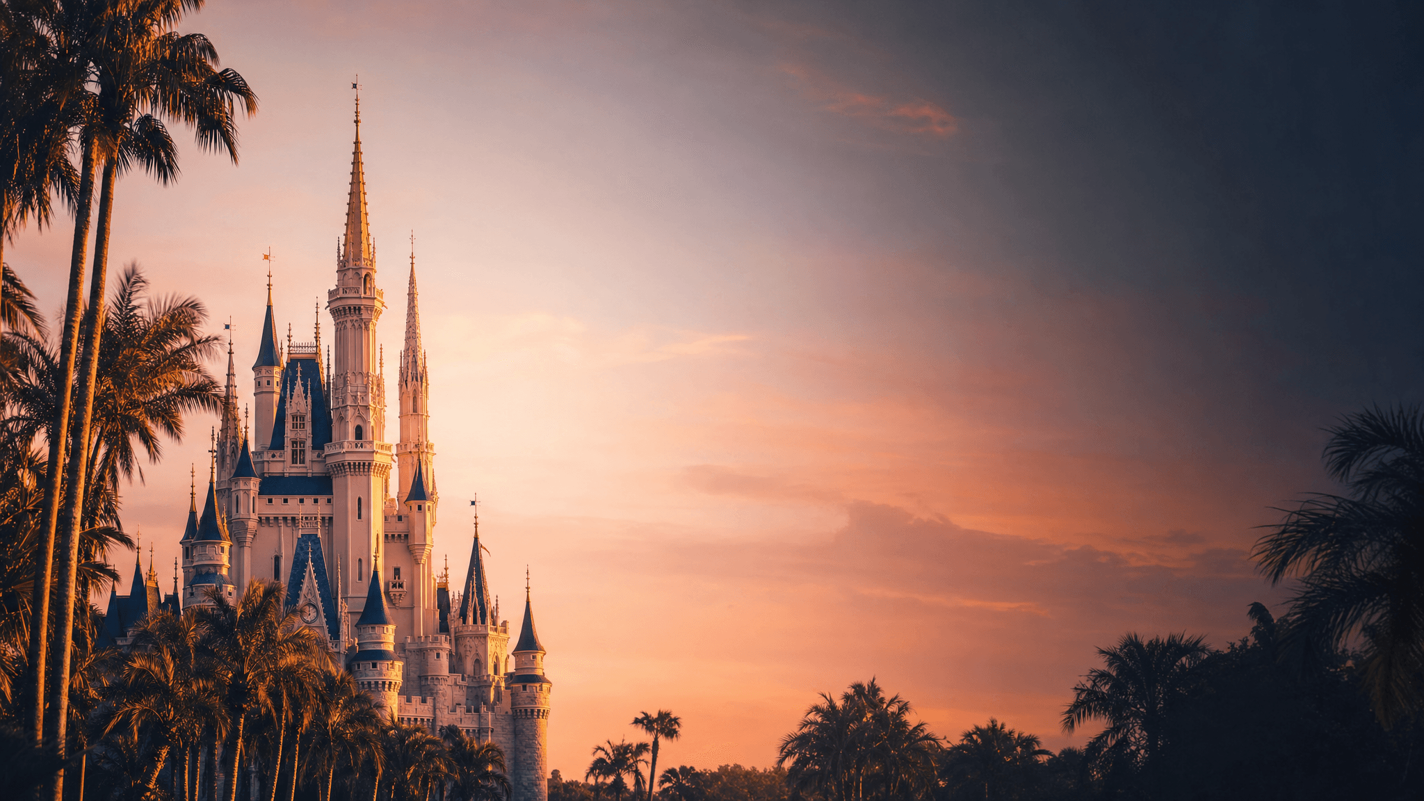 Orlando theme park at golden hour